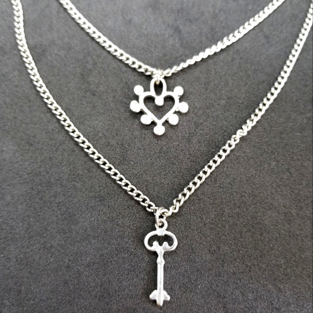 Double chain heart & key necklace ❤🗝